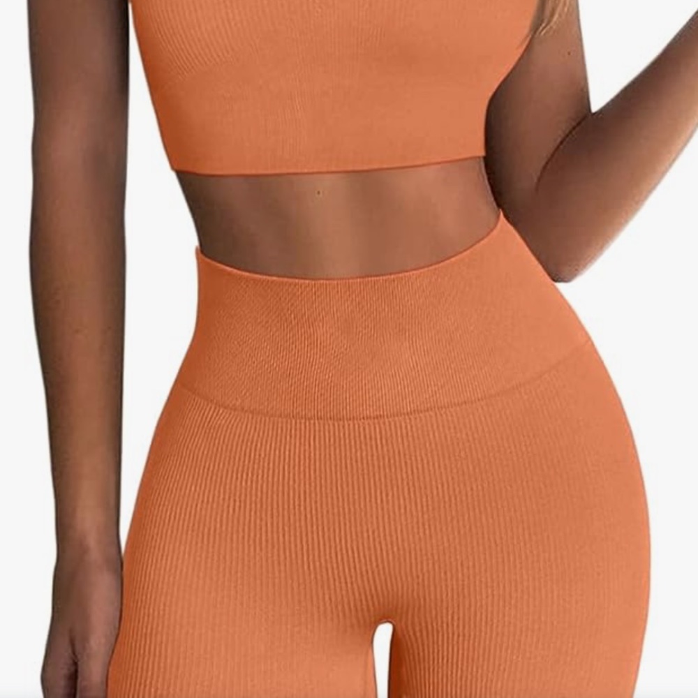 Orange ribbed QINSEN biker shorts